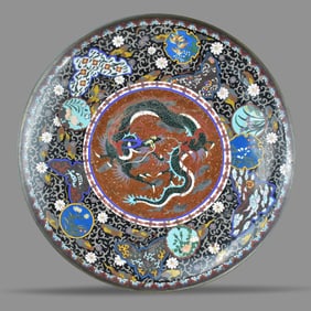 Japanese Cloisonne Dragon Charger, Meiji Period
