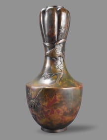Japanese Mixed Metal Bronze Vase w/ Eagle, Meiji P