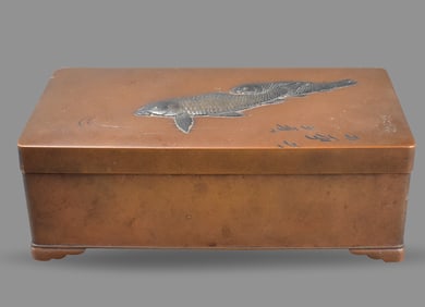 Japanese Mixed Metal Box w/ Koi Fish, Meiji Period