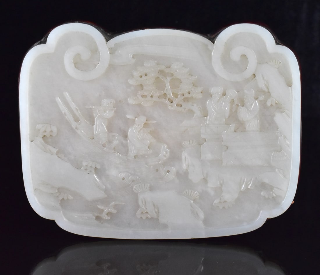 Chinese White Jade Carved Plaque, 19th C. (1 of 12)