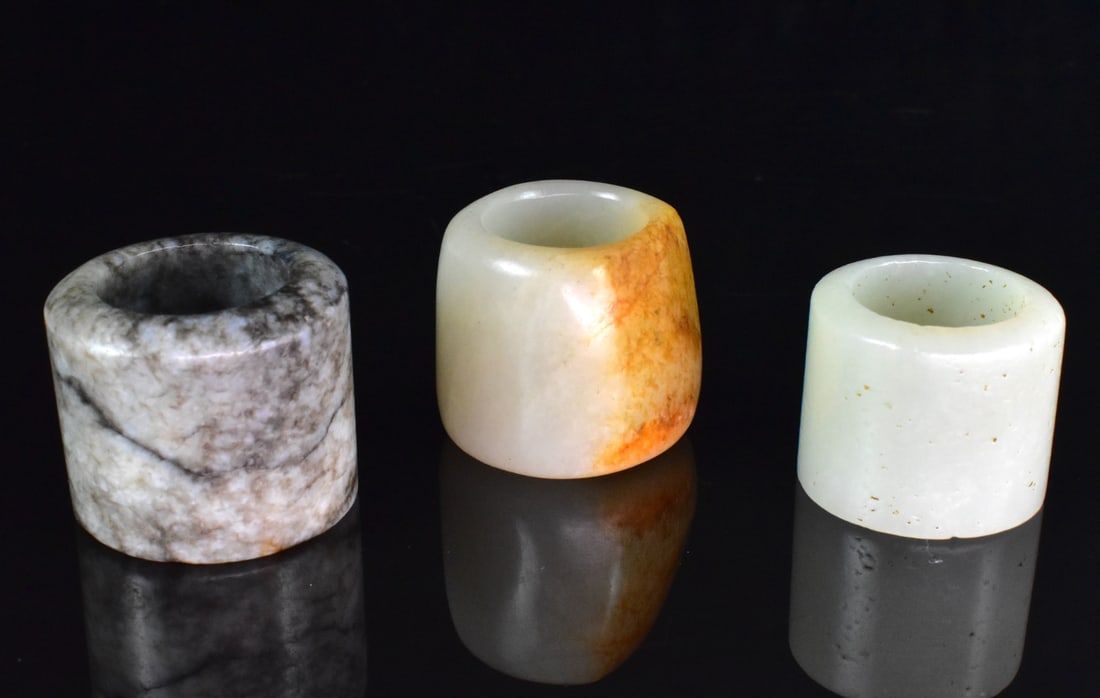 3 Chinese Jade Carved Archer Rings, 19th C. (1 of 10)