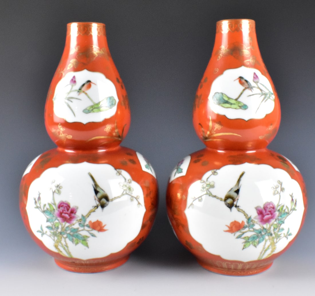 Pair Chinese Gilt Iron Red Gourd Vase, ROC Period (1 of 19)