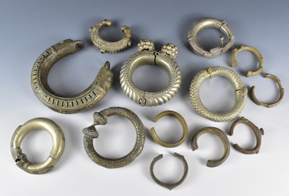13 Antique Asian Copper Alloy Wrist / Arm Rings
