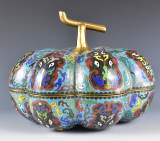 Chinese Cloisonne Pumpkin Shape Covered Box, ROC P