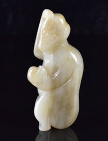Chinese Jade Carved Monkey Holding Peach, 19th C.