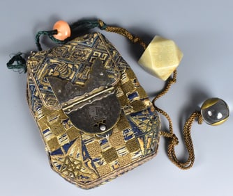 Chinese Embroider Sachet w/ Jade & Crystal,Qing D.