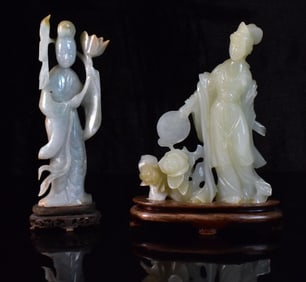 2 Chinese Jade & Jadeite Carved Magu Figures,ROC P