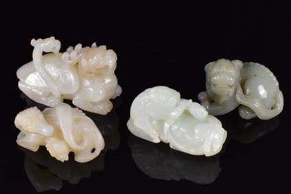 Group of 4 Chinese Jade Carved Horse & Beast