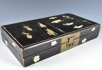 Chinese Lacquered Wood Box w/ Bone Inlaid,Kangxi P
