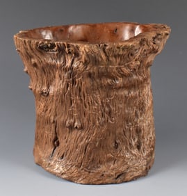 Chinese Burlwood Carved Brushpot, Qing Dynasty