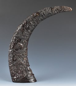 Large Chinese Carved Buffalo Horn, Qing Dynasty