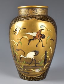 Japanese Shibayama Vase w/ Crane, Meiji Period