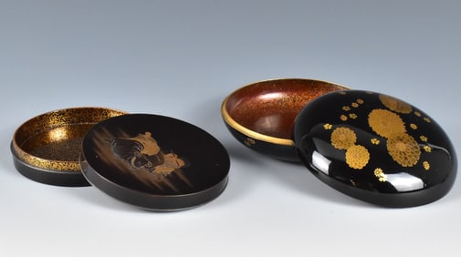 2 Japanese Lacquered Kogo Boxes, Meiji Period