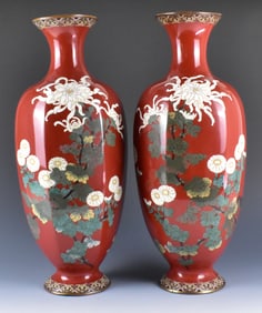 Pair Japanese Hexagonal Cloisonne Vases, Meiji Pe.