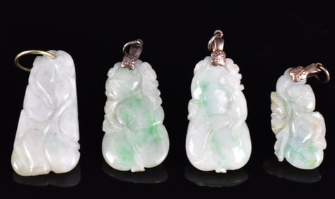 4 PCs Chinese Jadeite Carved Plaque, Qing Dynasty