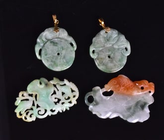 4 Chinese Jadeite Carved Plaques, Qing Dynasty