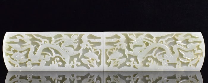 2 Large Chinese Jade Carved Dragon Plaque,17th C