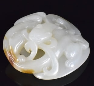 Chinese White Jade Carved Dragon Pendant,18th C.