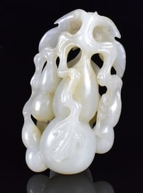 Chinese Jade Carved Toggle of Gourd, 19th C.