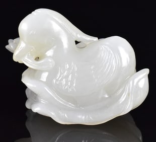 Chinese Jade Carved Toggle of Mandarin Duck,19th C