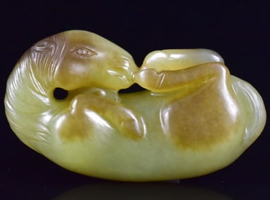Chinese Yellow Jade Carved Wallowing Horse,Qing D.