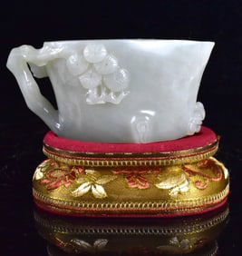 Chinese Jade Carved Libation Cup & Box