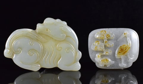 2 Chinese Jade Carved Plaques, 19th C.