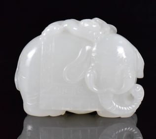 Chinese White Jade Carved Boy on Elephant