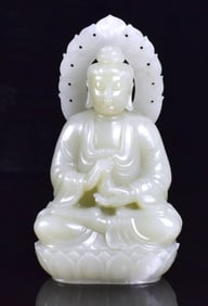 Chinese Jade Carved Seated Buddha Figure