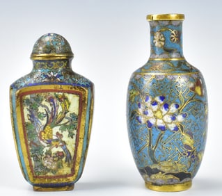2 Chinese Cloisonne Floral Bottles, 18/19th C.