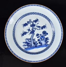 Large Chinese Blue & White Pine Tree Plate,18th C.