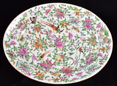 Chinese Canton Bird & Flower Serving Dish 19th C.