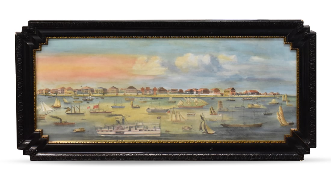 Large Chinese Oil Painting of Swatow Ships,19th C. (1 of 6)