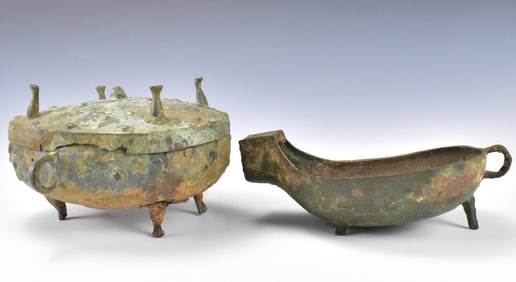 2 Chinese Archaic Bronze Vessels, Han Dynasty