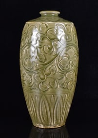 Chinese Yaozhou Ware Celadon Floral Vase, Yuan D.