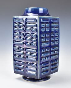 Chinese Blue Glazed Cong Vase, Tongzhi Period