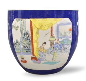 Large Chinese Blue Famille Rose Fish Bowl,19th C.