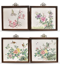 Set of 4 Chinese Famille Rose Plaque, ROC Period