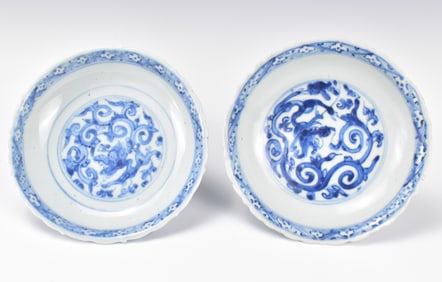 2 Chinese Blue & White Dragon Dish, 16/17th C.