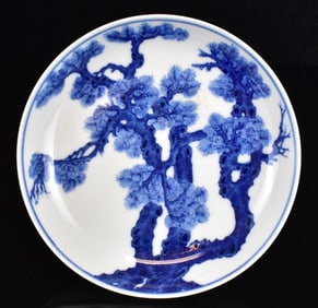 Chinese Blue & White Pine Tree Dish,Guangxu Period