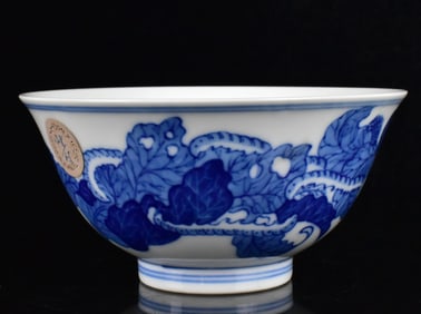 Chinese Blue & White Bowl w/ Silkworms, ROC Period