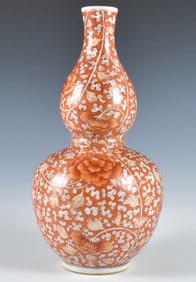 Chinese Iron Red Double Gourd Vase, 19th C.