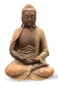 Massive Chinese Gilt Lacquered Wooden Buddha