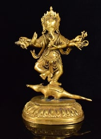 Tibetan Gilded Bronze Ganesha Figure, 19th C.