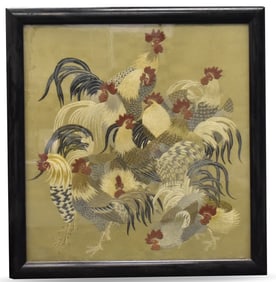 Large Chinese Rooster Embroidery, 19th C.