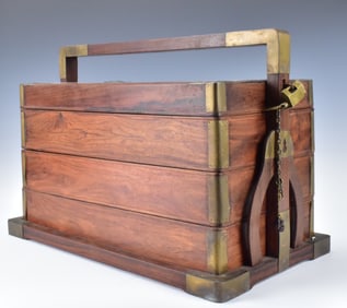 Chinese Huanghuali Carved Stacking Box, 19th C.