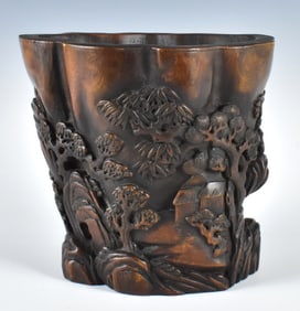 Chinese Chenxiang Wood Carved Brushpot, Qing D.