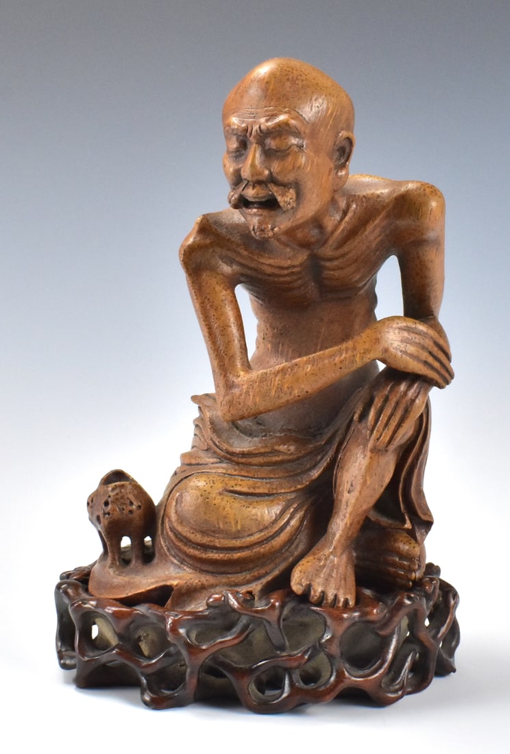 Chinese Bamboo Carved Luohan Figure on Stand (1 of 11)