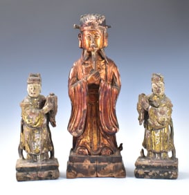 3 Chinese Gilt Lacquered Wood Figurine,Qing Dynast