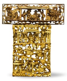 2 Chinese Gilt Lacquered Wood Plaque, Qing Dynasty